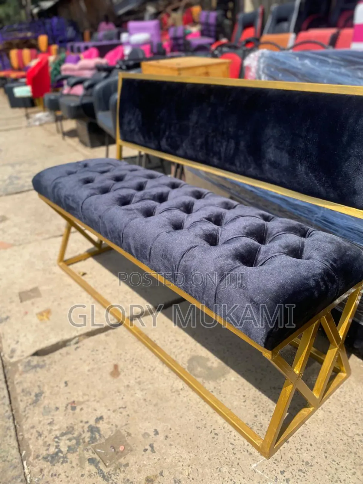 Black Goldish Coated Smart Waiting Bench