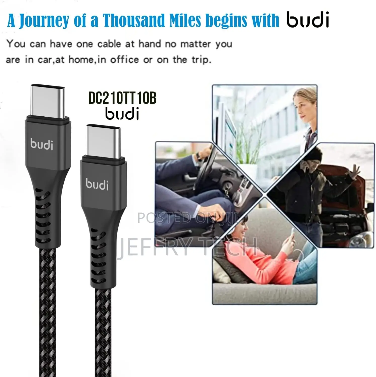 Budi - Charge/Sync Cable USB-C to USB-C 65W 3m