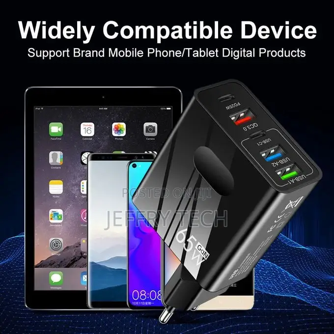 65W Fast USB Type C QC3.0 PD 20W Charger Plug 5 Ports