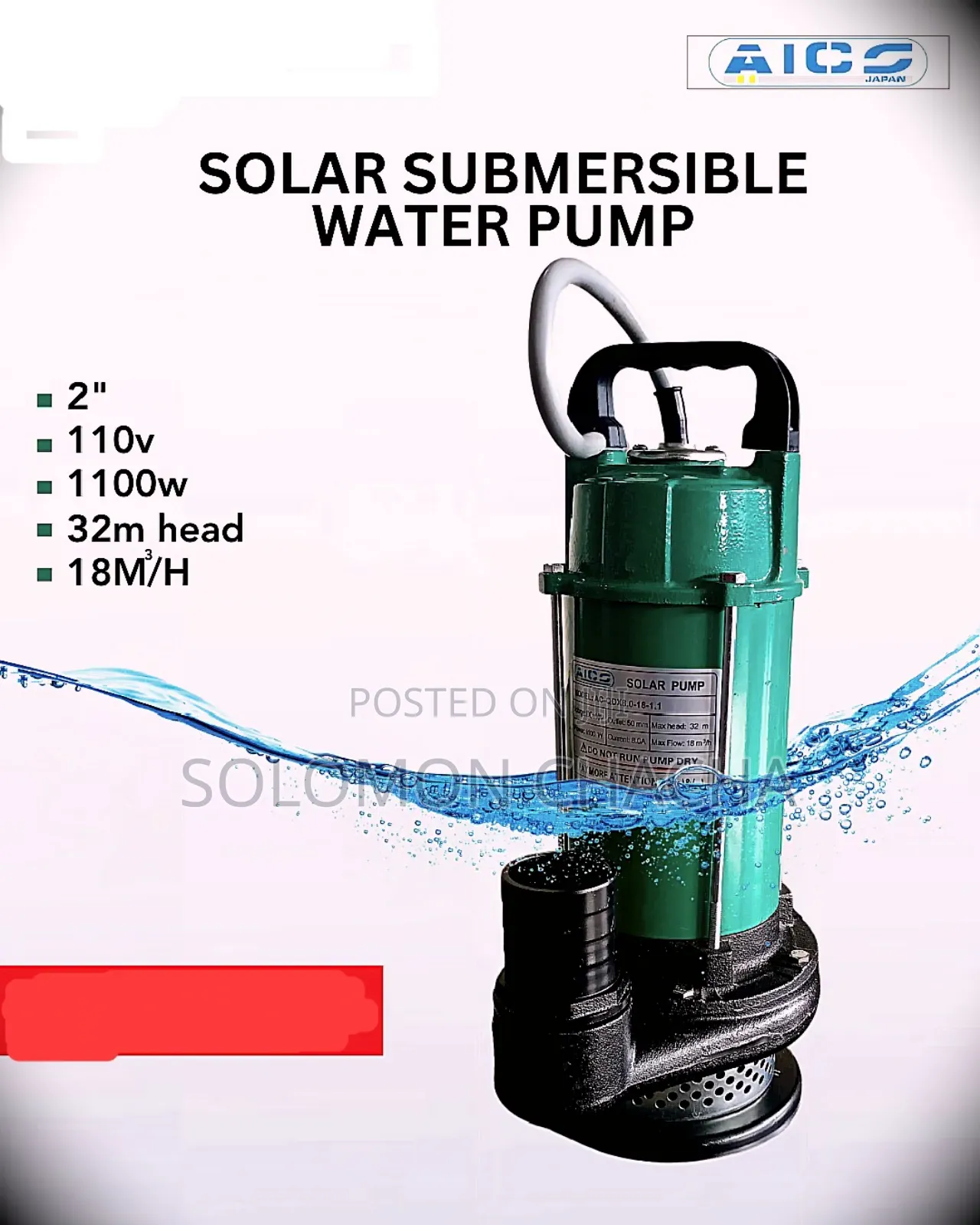 Aico HBO 32m Head Solar Submersible Water Pump
