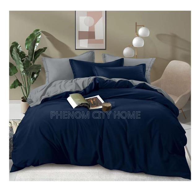 Plain Navy Blue Double Sided Cotton Duvet Cover Set