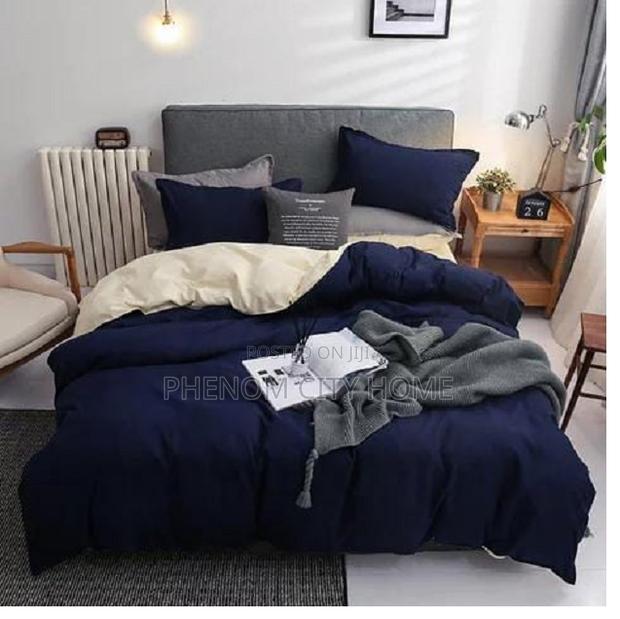 Plain Navy Blue Double Sided Cotton Duvet Cover Set - thumbnail 2