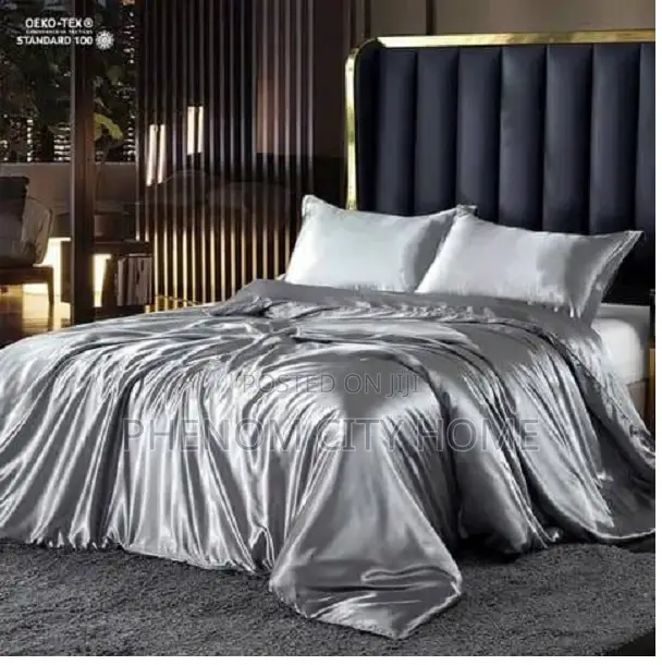 White and Silver Silk Duvet Cover Set