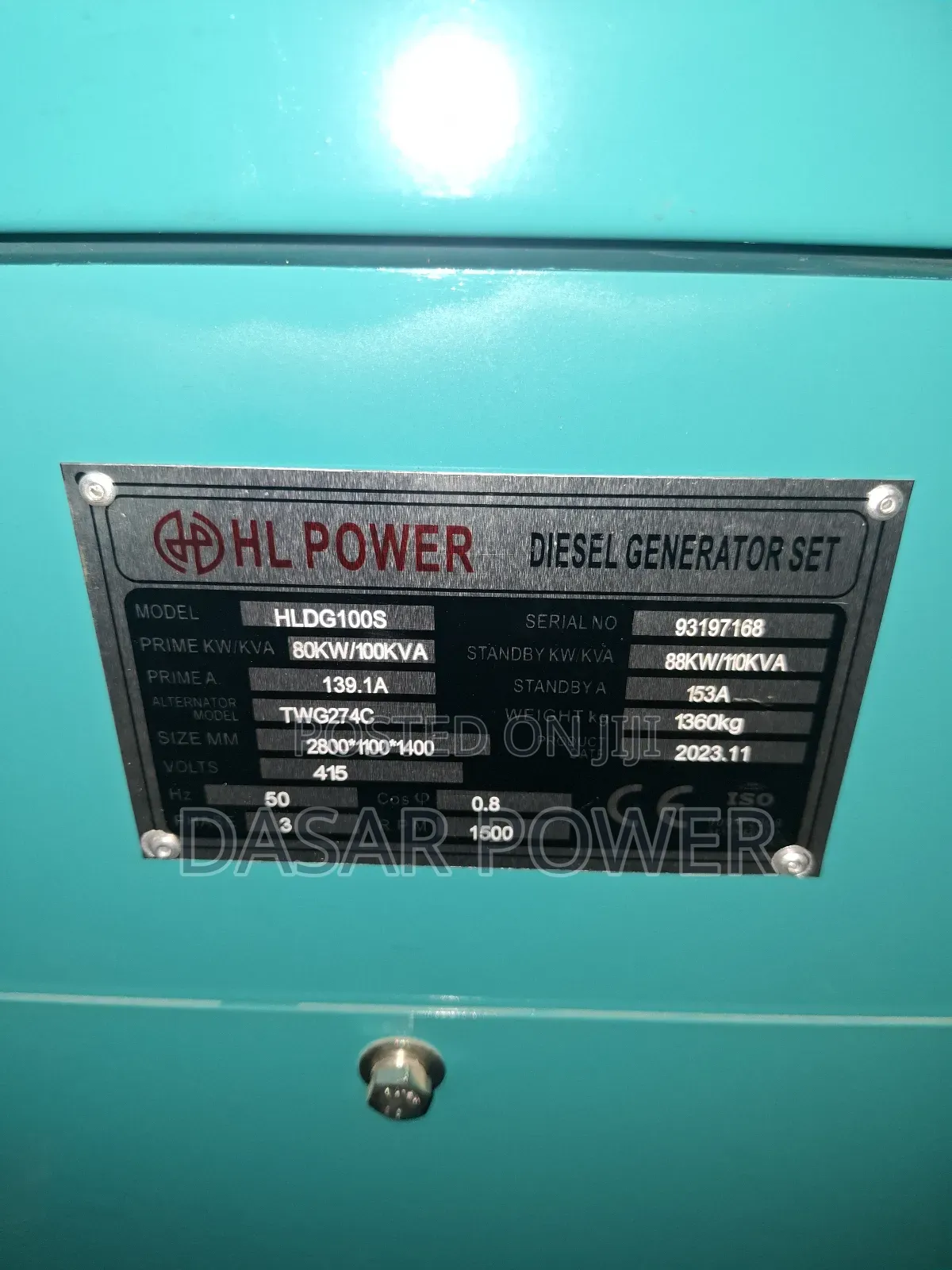 80kw/100kva Cummins Generator.