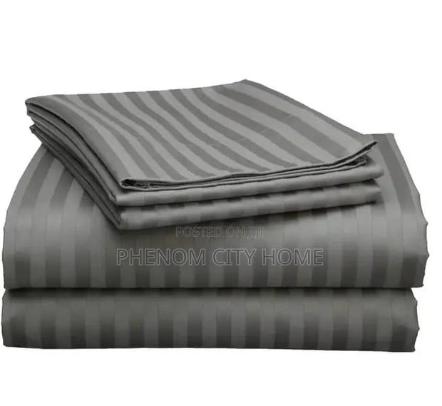 Grey Stripped Extra King Size Bedsheet Set