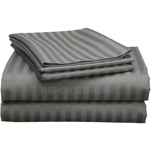 Grey Stripped Extra King Size Bedsheet Set