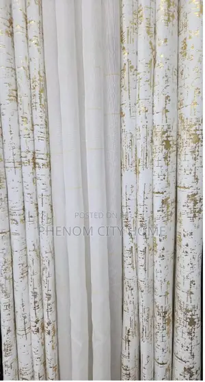 Cream 3pc Marble Ready Made Curtains