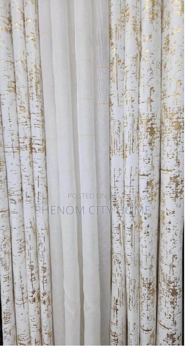 Cream 3pc Marble Ready Made Curtains