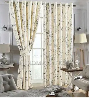 Cream 3pc Marble Ready Made Curtains