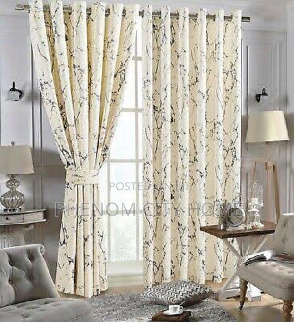 Cream 3pc Marble Ready Made Curtains - thumbnail 2