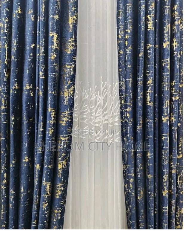 Ready Navy Blue Curtain With White Sheers