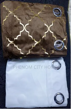 Brown Patterned Curtains With Sheers Available