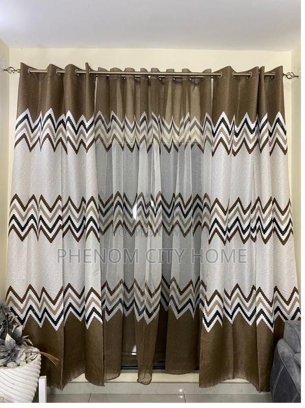 Brown Themed Patterned Curtains With Matching Sheers