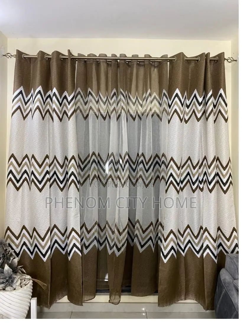 Brown Themed Patterned Curtains With Matching Sheers