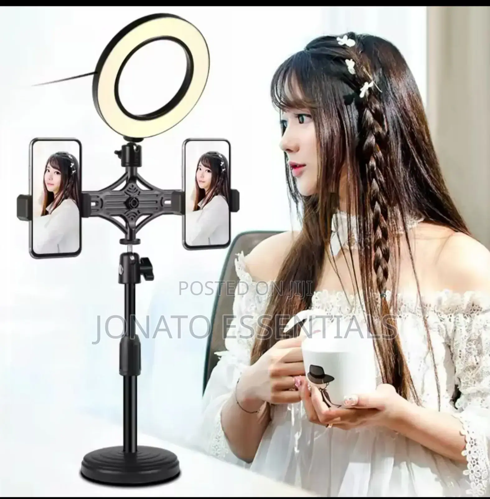 Adjustable Ring Light With Dual Phone Holder Tripod Stand