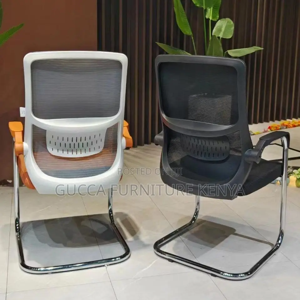 Office Chairs: Simple Fixed Chrome Mesh Guest Waiting Chair