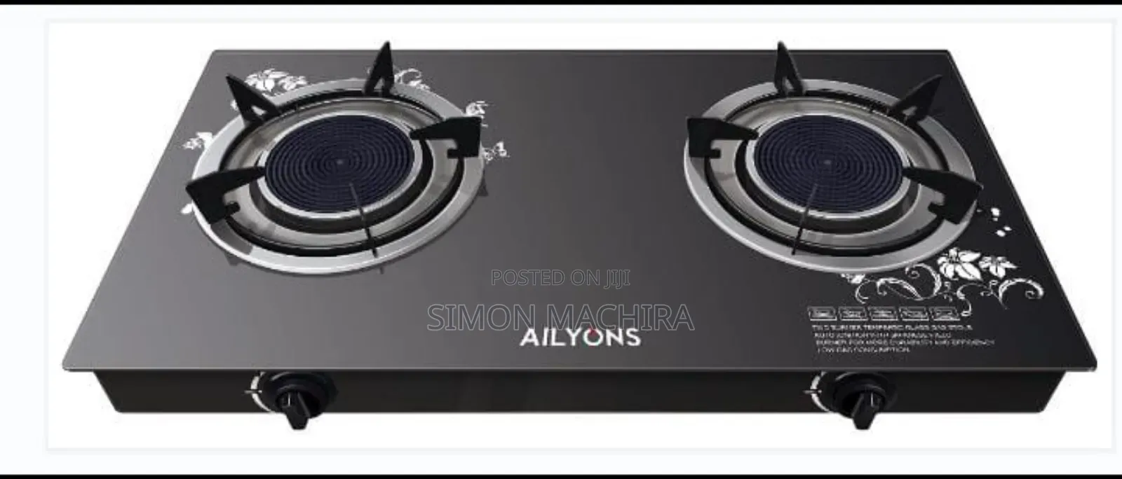 AILYONS 2 Burner Glass Top Gas Cooker Infrared Burner