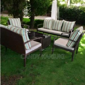 7 Seater Garden Sofa With Striped Cushions - thumbnail 2