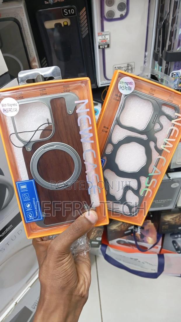 Metal Rimless Real Wood Stand Case for iPhone 15 Pro Max - main view