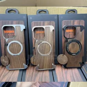 Metal Rimless Real Wood Stand Case for iPhone 15 Pro Max