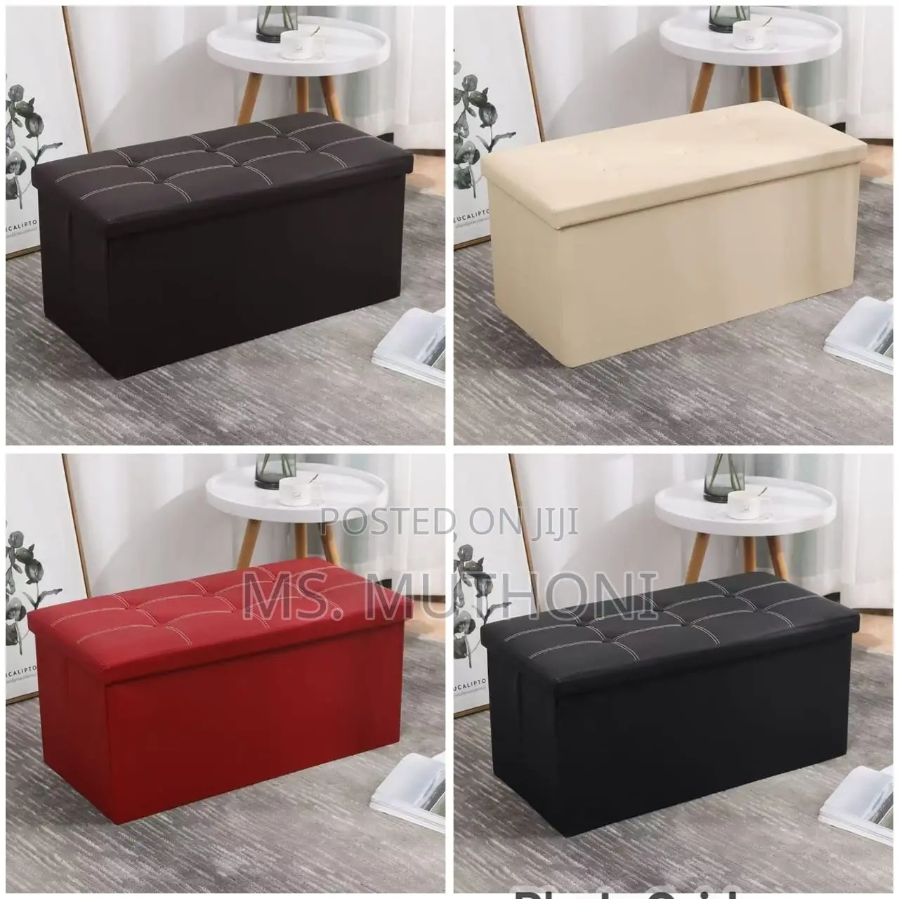 Ottoman Storage Box ; Black, Brown, Cream and Maroon