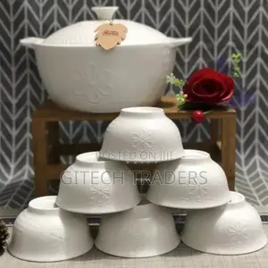 Ceramic White Serving Dish With Soup/Vegetable Bowls