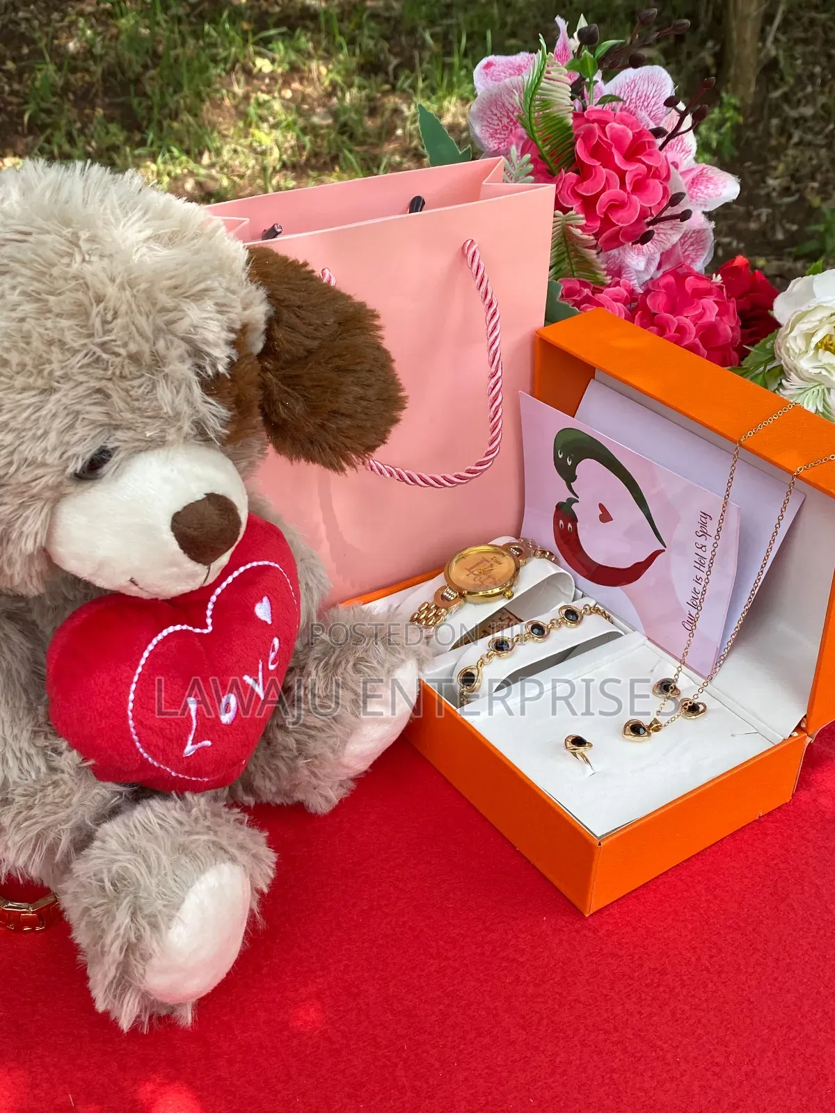 5 in 1 Ladies Valentine's Gift Set With Brown Fluffy Puppy