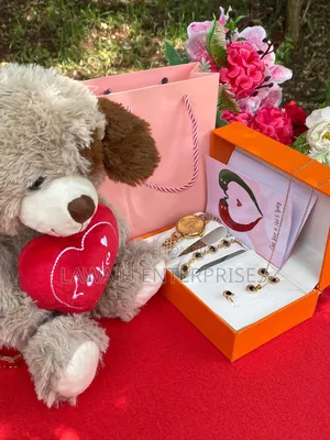 5 in 1 Ladies Valentine's Gift Set With Brown Fluffy Puppy
