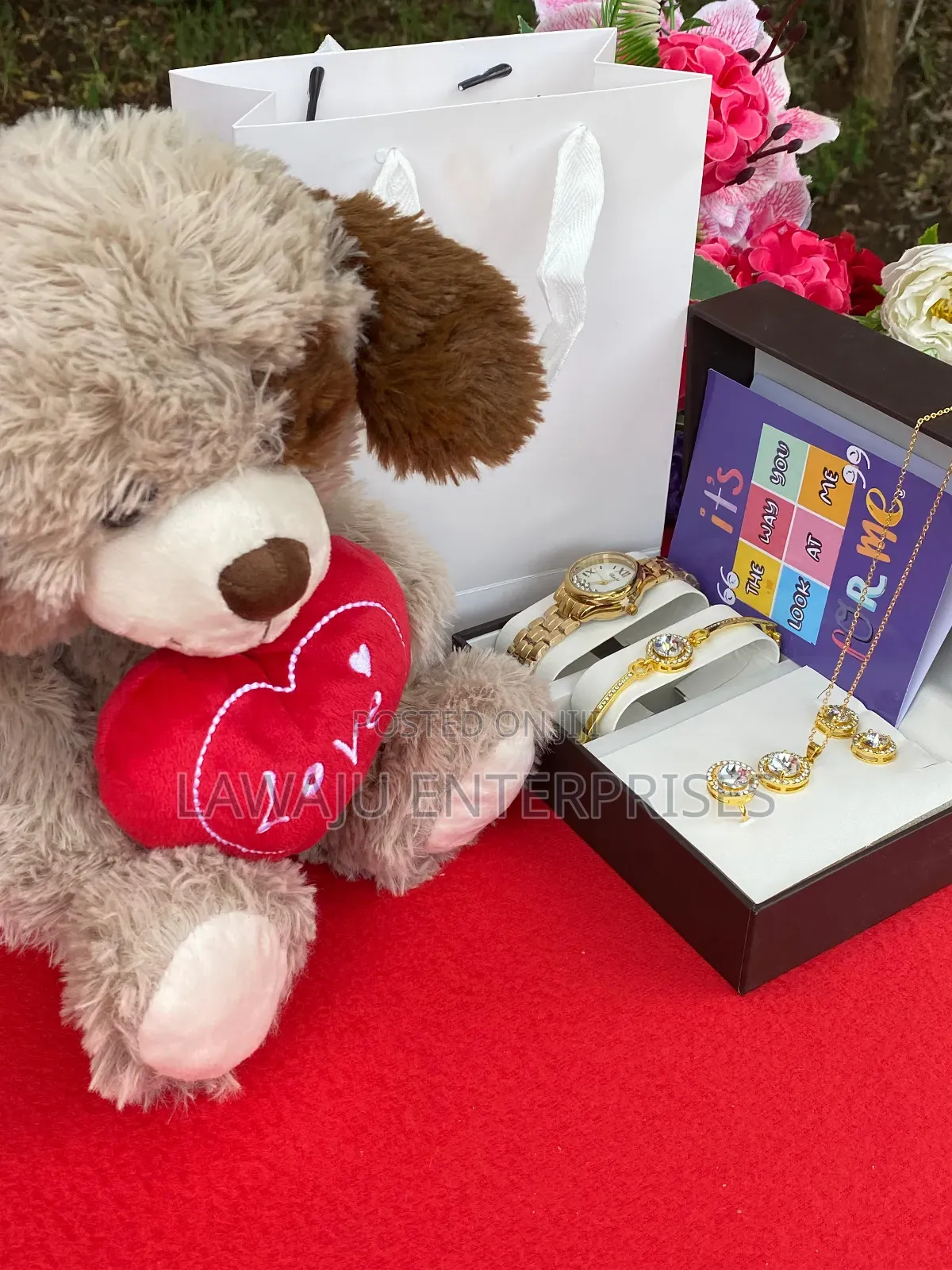 5 in 1 Ladies Valentine's Gift Set With Brown Fluffy Puppy