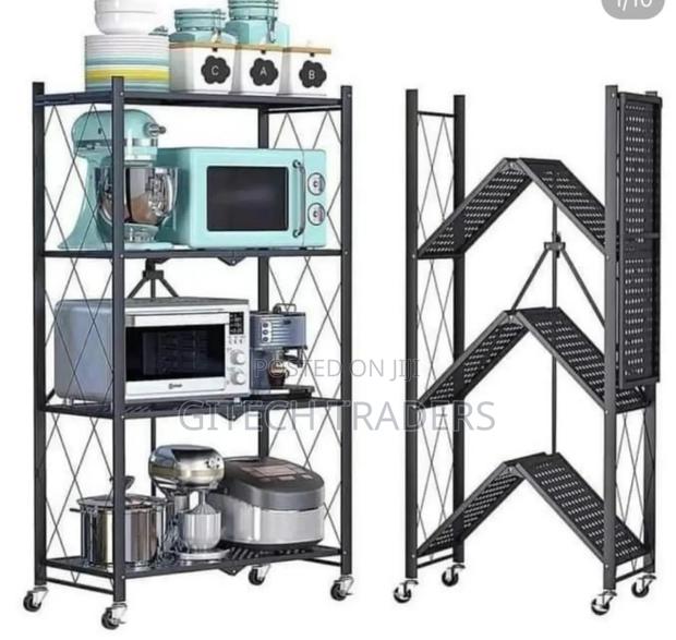 *Foldable Kitchen Metallic Storage Rack With Wheels
