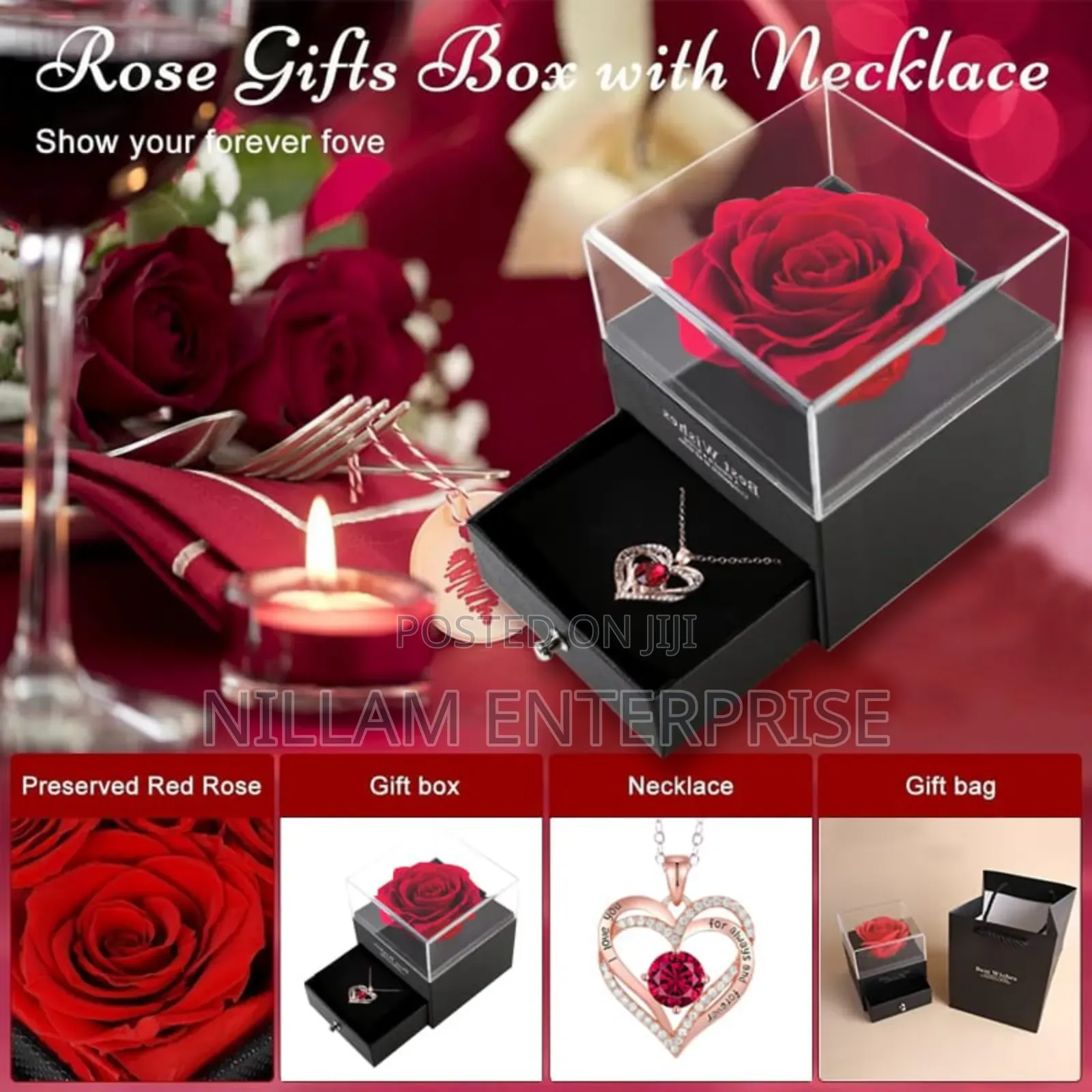 Heart-Shaped Red Rose Necklace With Gift Box*