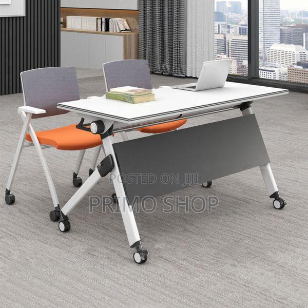 Office Tables:120cm White Modern Foldable Table With Storage - main view