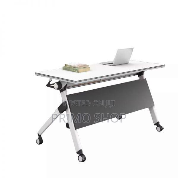 Office Tables:120cm White Modern Foldable Table With Storage - thumbnail 3