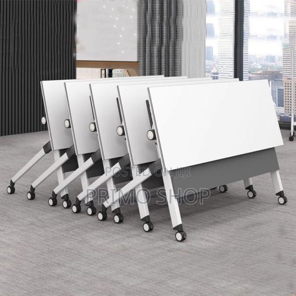 Office Tables:120cm White Modern Foldable Table With Storage - thumbnail 6