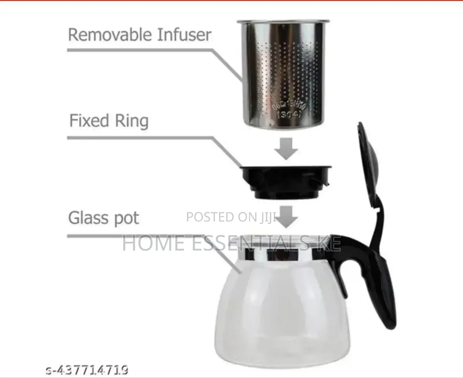 1100mls Glass Tea Pot Black