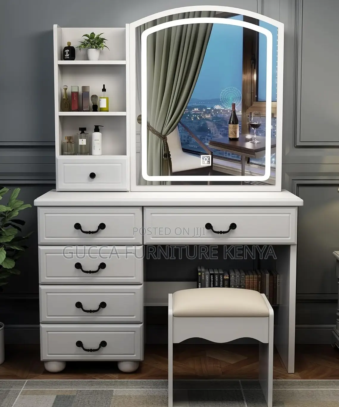 Dressers: Classy White Dressing Vanity Desk With Lights