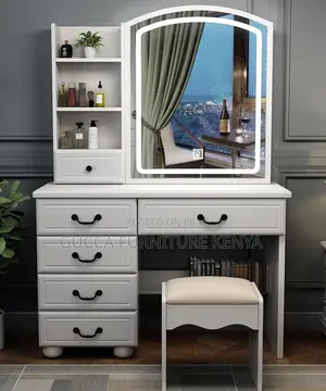 Dressers: Classy White Dressing Vanity Desk With Lights