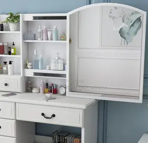 Dressers: Classy White Dressing Vanity Desk With Lights