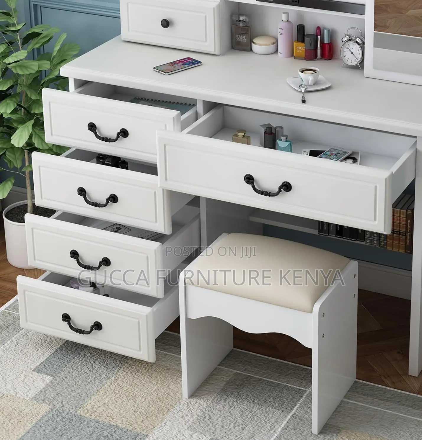 Dressers: Classy White Dressing Vanity Desk With Lights