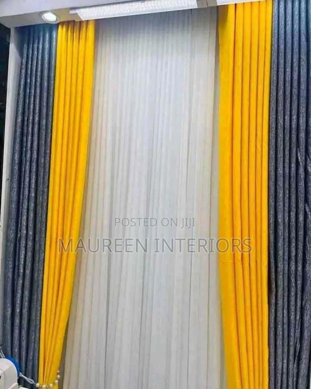 Grey Yellow and Mustard Blue Curtain - main view
