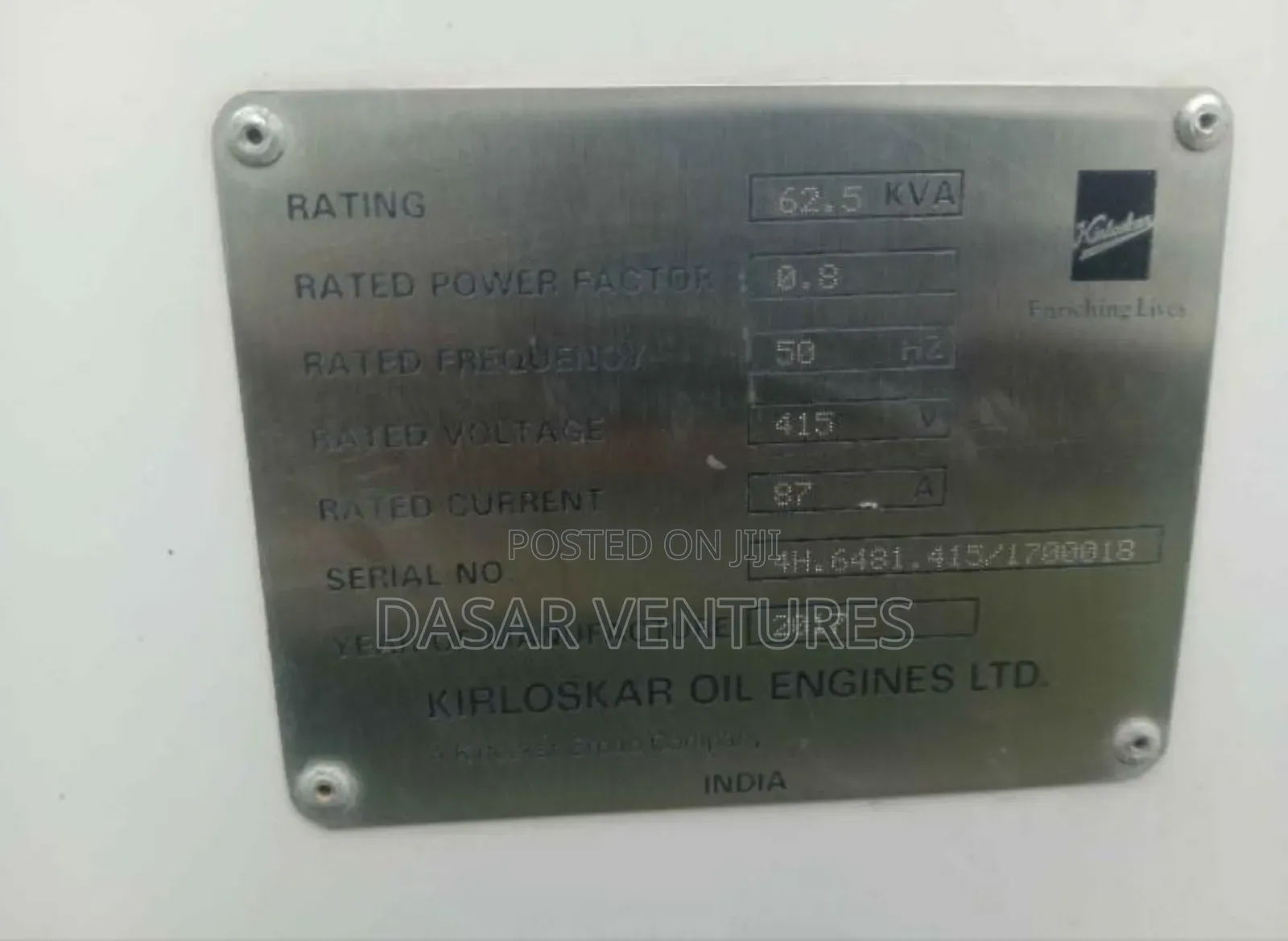 Generator 62kva Ex UK Brand New Kirloska