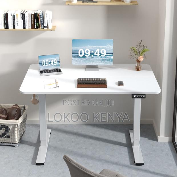 Office Desk: White Electric Height Office Desk