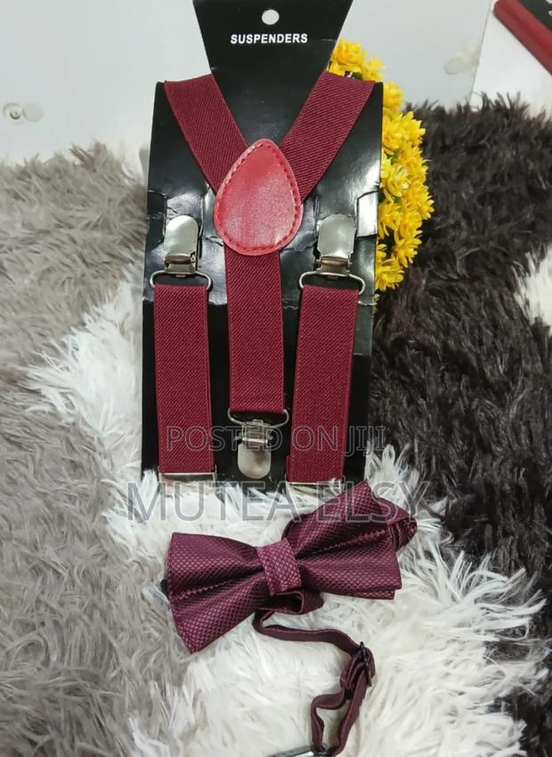 Maroon, Emelard Green White Suspenders Bowties Sets