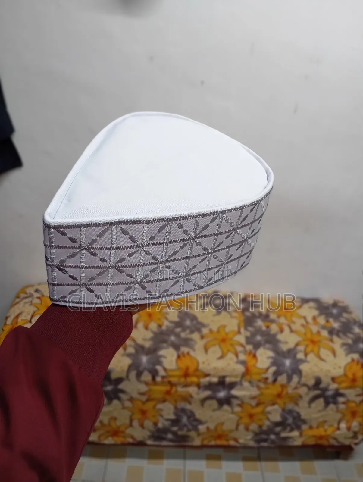 White Grooms Cap With Embroidery Details