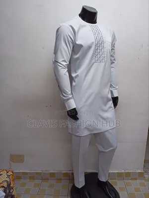 White Traditional Kaftan With Embroidery Details