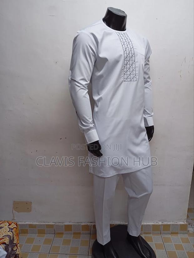 White Traditional Kaftan With Embroidery Details