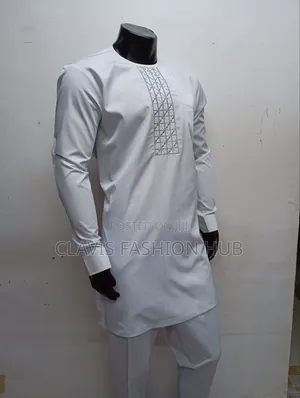 White Traditional Kaftan With Embroidery Details