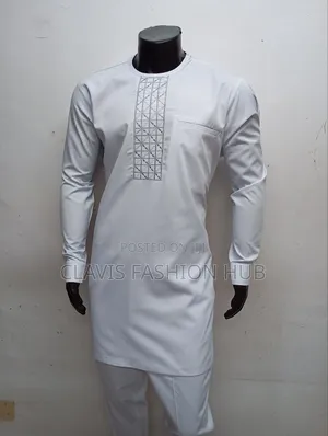 White Traditional Kaftan With Embroidery Details