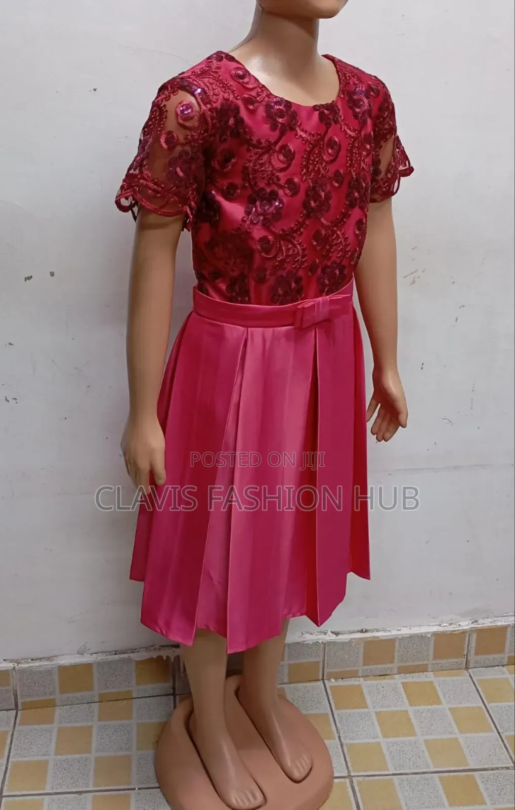 Maroon Girls Dress With Lace Sleeves Age 11-12 Years