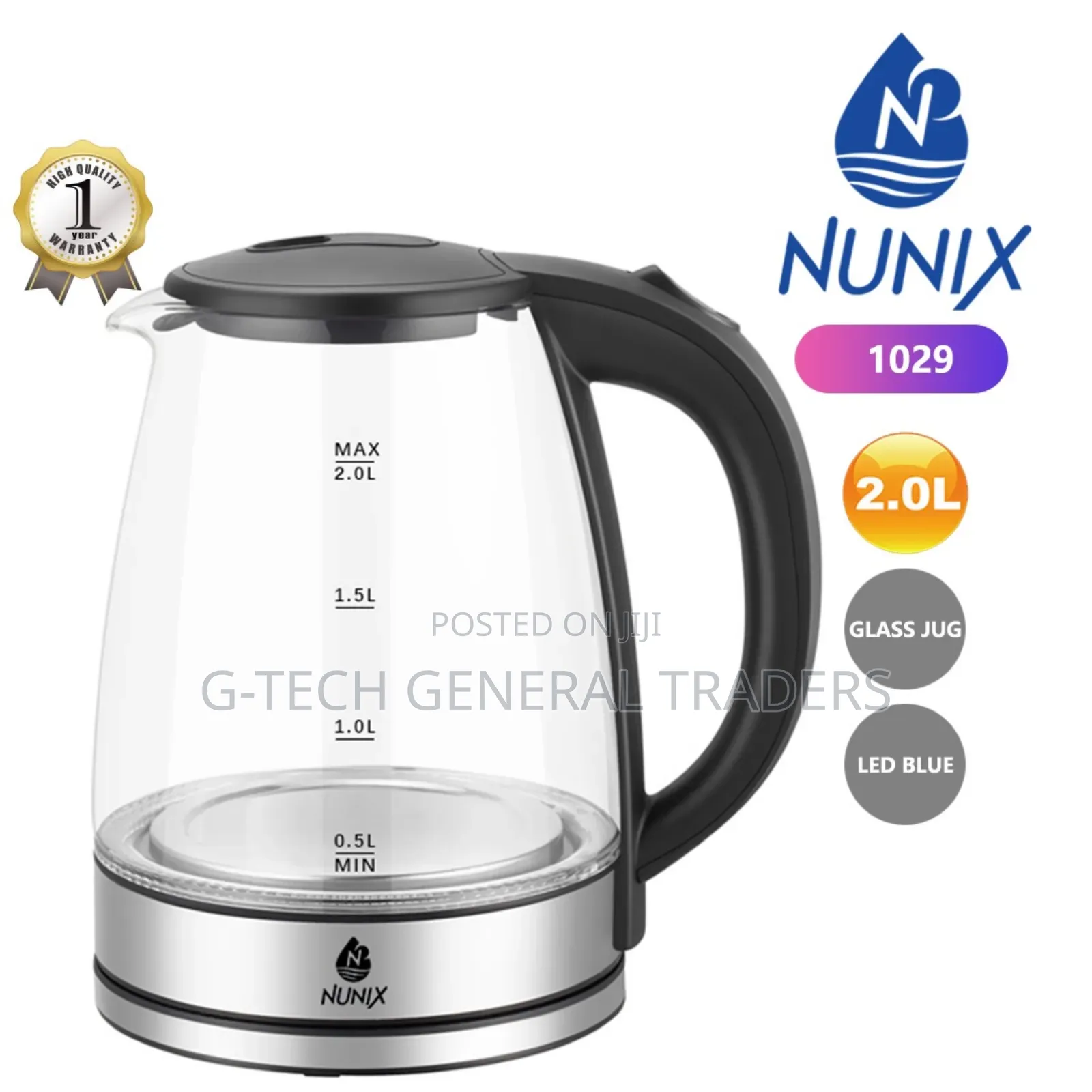 Nunix 2l Heat Resistant Glass Electric Kettle